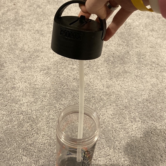 PINK Striped Reusable Plastic Water Bottle With Straw and Handle! - Picture 9 of 10